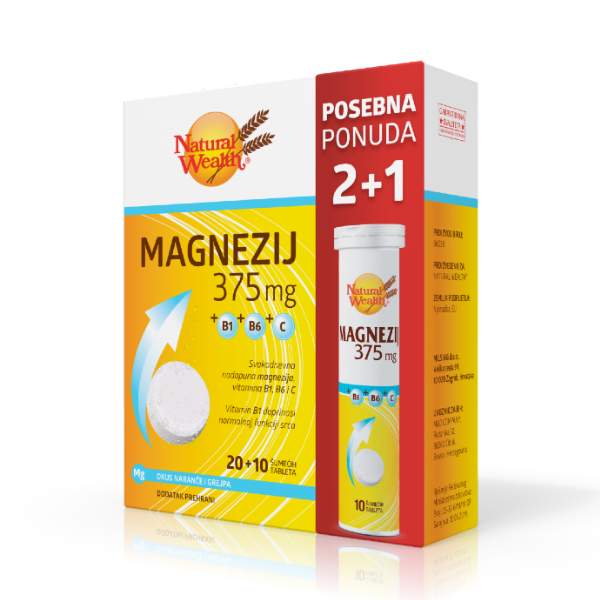 Natural Wealth Magnezij 375 mg +B1+B6+C PROMO